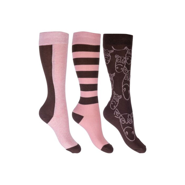 HKM RIDING SOCKS HOUSTON PINK/BROWN (3X)