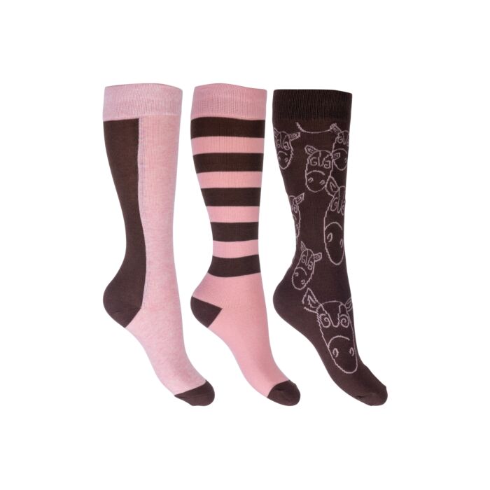 HKM RIDING SOCKS HOUSTON PINK/BROWN (3X)