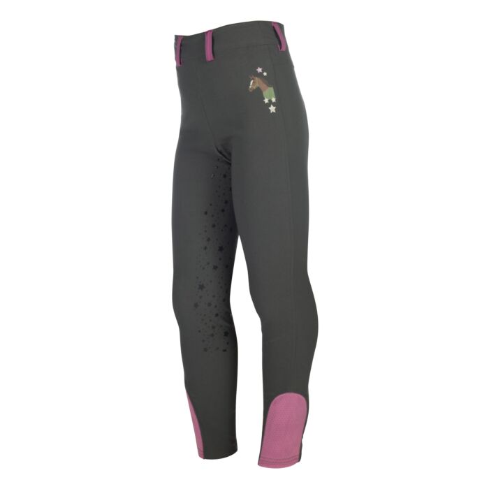 HKM RIDING LEGGINGS PONY DREAM II FULL GRIP GREY/GREEN