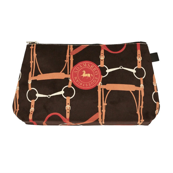 ADAMSBRO SOFT VELVET TOILETRY BAG BROWN BRIDLE DESIGN