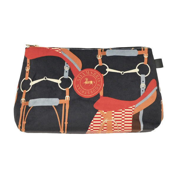 ADAMSBRO SOFT VELVET TOILETRY BAG NAVY BRIDLE DESIGN