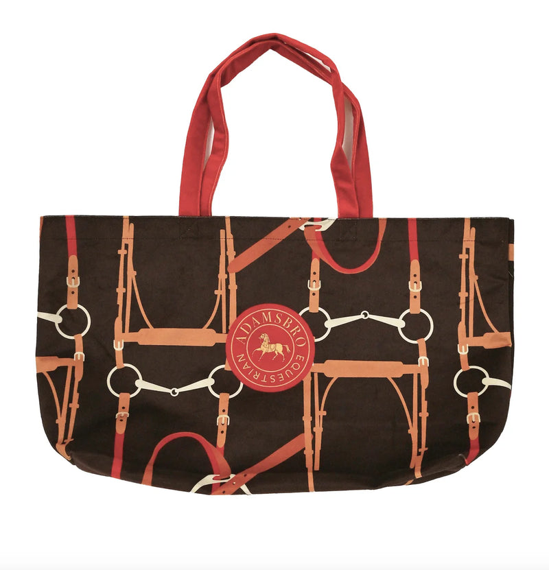 ADAMSBRO SOFT VELVET SHOPPING BAG BROWN BRIDLE DESIGN