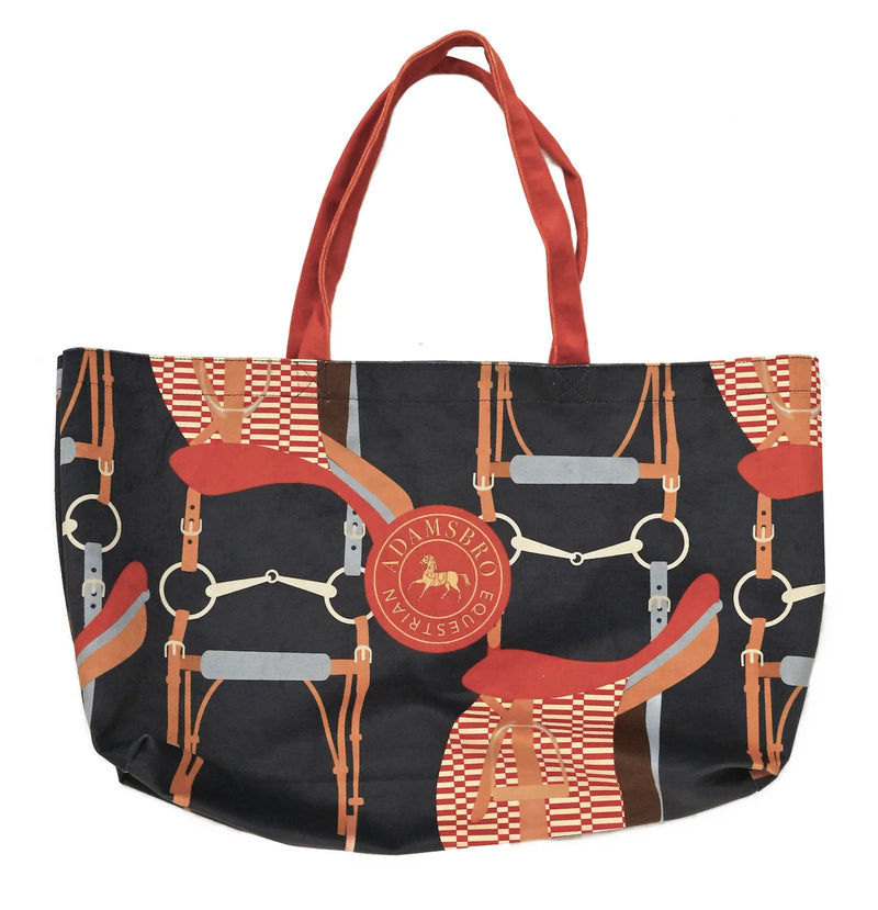 ADAMSBRO SOFT VELVET SHOPPING BAG NAVY BRIDLE DESIGN