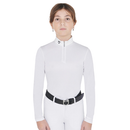 EQUESTRO SLIM FIT ANTI-UV COMPETITION POLO SHIRT LS JUNIOR WHITE