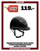 EQUESTRO HELMET WITH WIDE VISOR AND RHINESTONES BLACK/SILVER