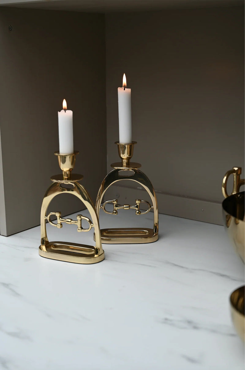 ADAMSBRO GOLD SNAFFLE BIT CANDLEHOLDER SET